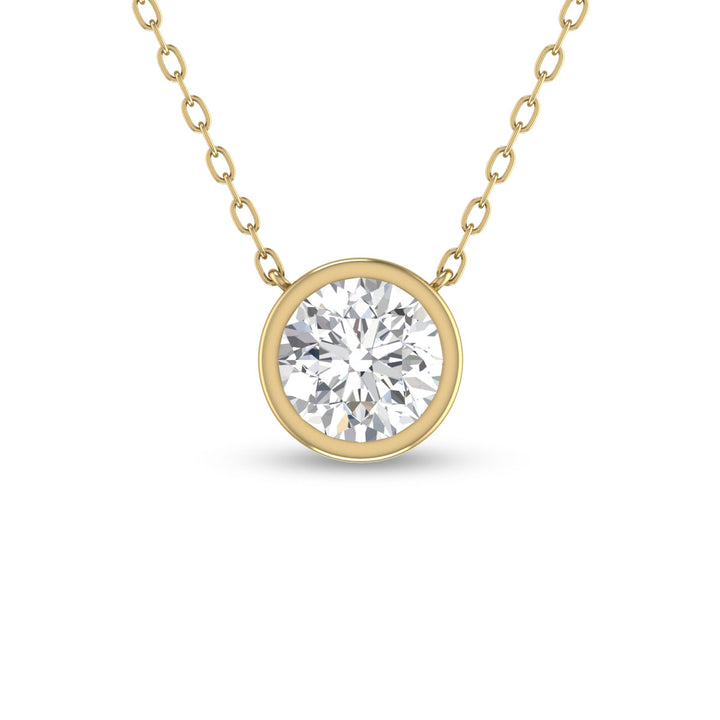 Lab Grown 1/4 Carat Round Bezel Set Diamond Solitaire Pendant In 14K Yellow Gold