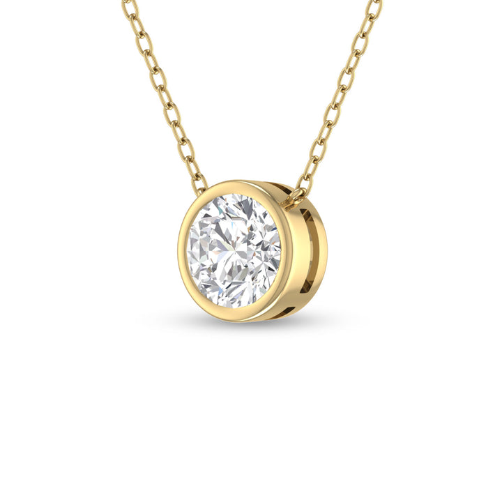 Lab Grown 1/4 Carat Round Bezel Set Diamond Solitaire Pendant In 14K Yellow Gold