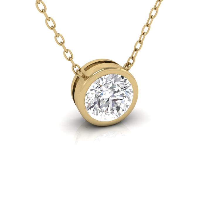 Lab Grown 1/4 Carat Round Bezel Set Diamond Solitaire Pendant In 14K Yellow Gold