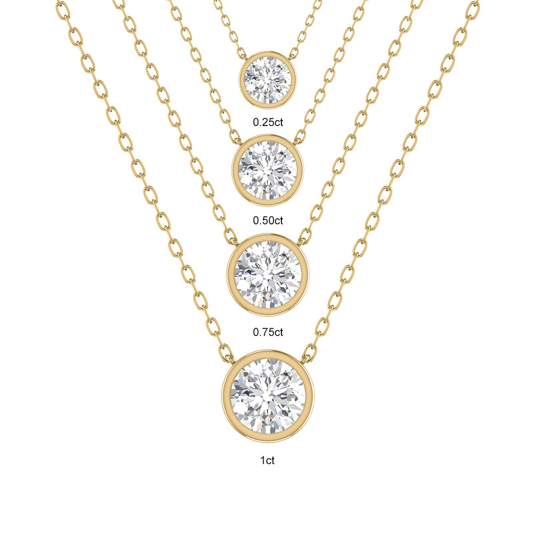 Lab Grown 1/4 Carat Round Bezel Set Diamond Solitaire Pendant In 14K Yellow Gold