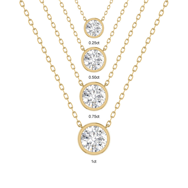 Lab Grown 1/4 Carat Round Bezel Set Diamond Solitaire Pendant In 14K Yellow Gold