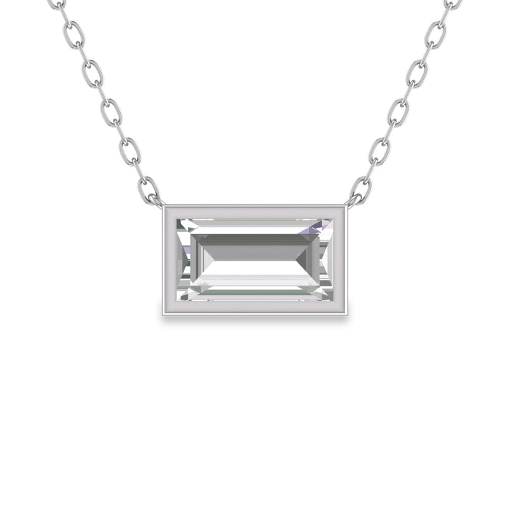 Lab Grown 1/4 Carat Baguette Bezel Set Diamond Solitaire Pendant In 14K White Gold