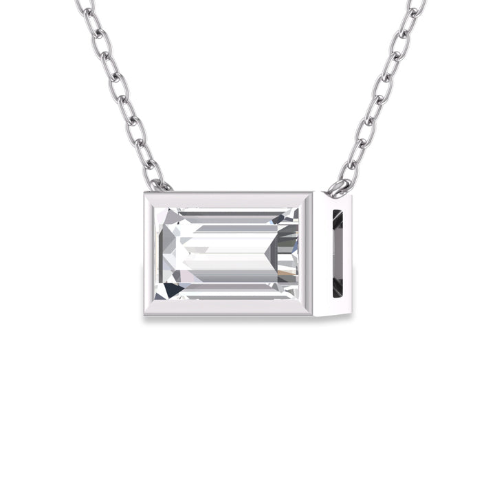 Lab Grown 1/4 Carat Baguette Bezel Set Diamond Solitaire Pendant In 14K White Gold