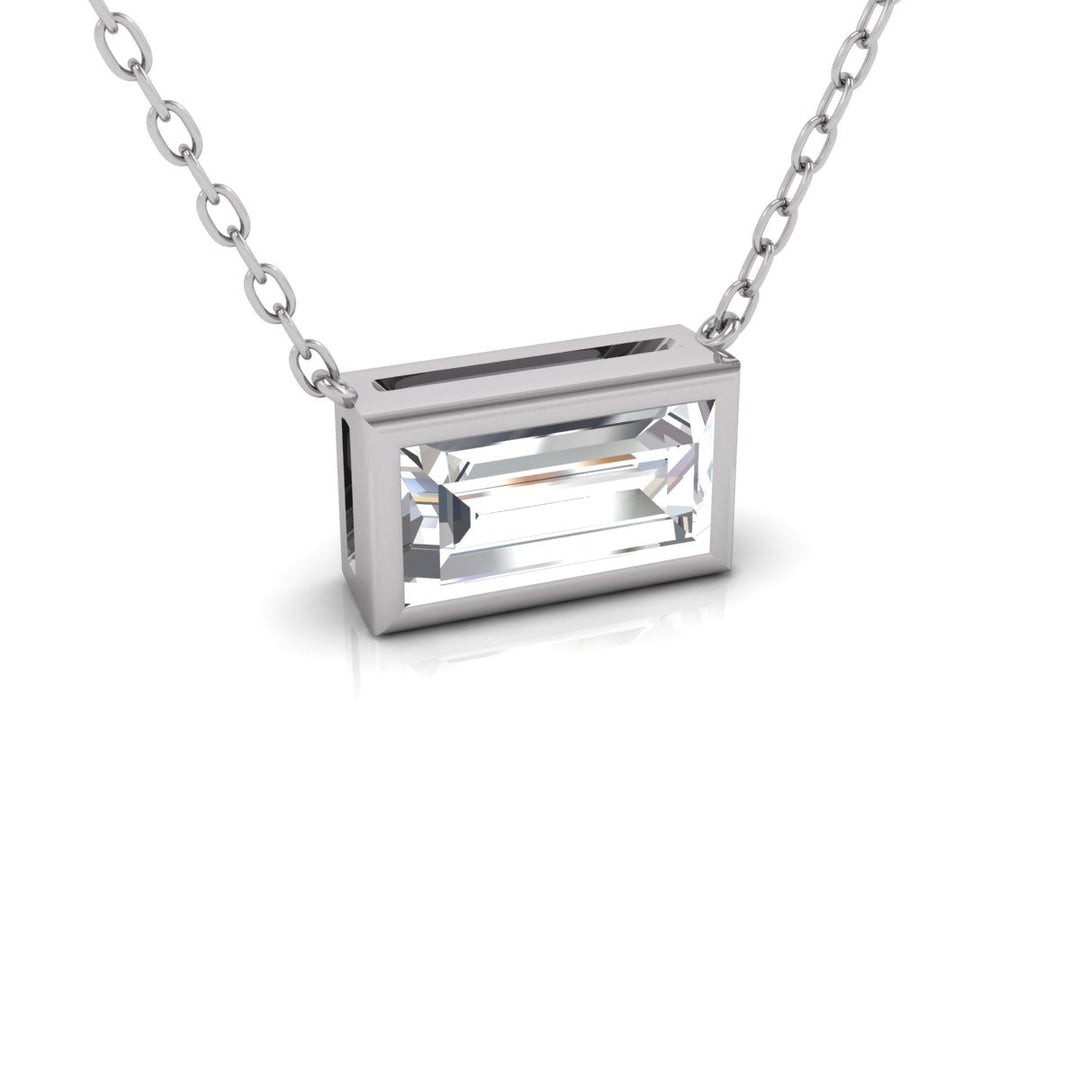 Lab Grown 1/4 Carat Baguette Bezel Set Diamond Solitaire Pendant In 14K White Gold