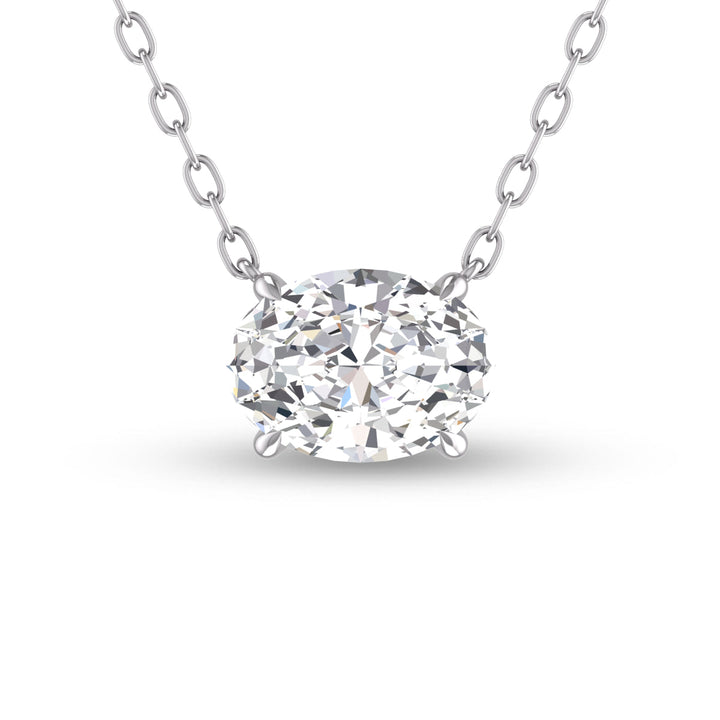 Lab Grown 1/4 Carat Floating Oval Diamond Solitaire Pendant In 14K White Gold