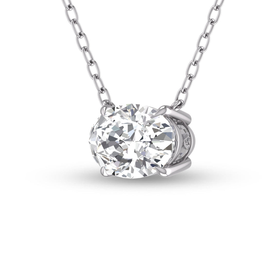 Lab Grown 1/4 Carat Floating Oval Diamond Solitaire Pendant In 14K White Gold