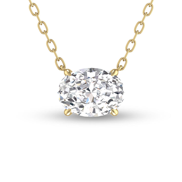 Lab Grown 1/4 Carat Floating Oval Diamond Solitaire Pendant In 14K Yellow Gold