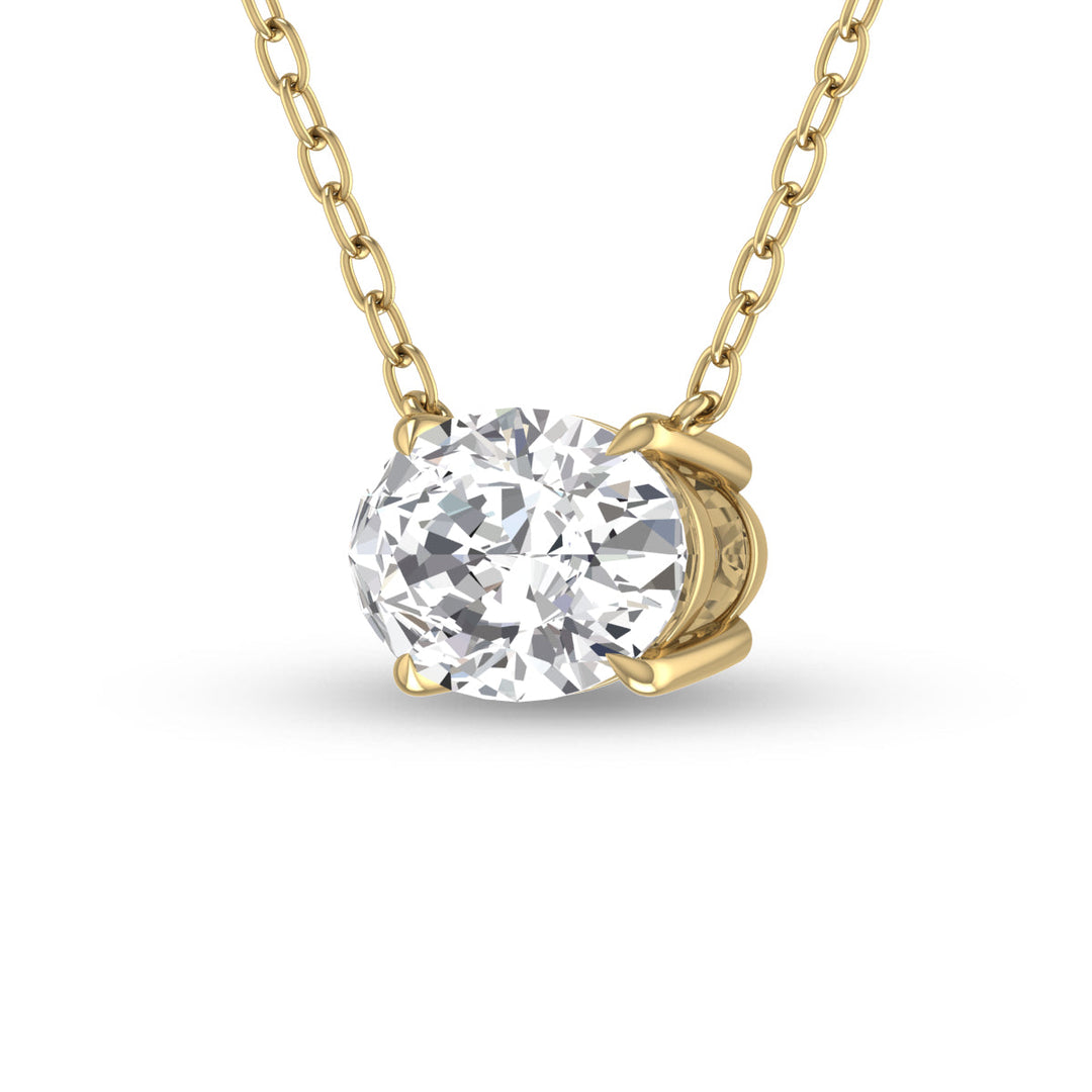 Lab Grown 1/4 Carat Floating Oval Diamond Solitaire Pendant In 14K Yellow Gold