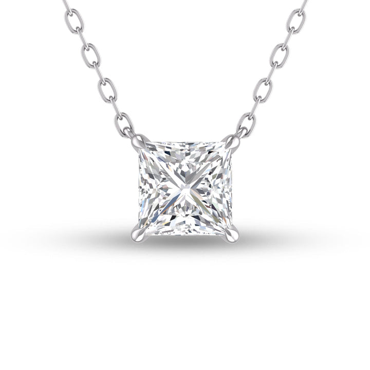 Lab Grown 1 Carat Floating Princess Cut Diamond Solitaire Pendant In 14K White Gold