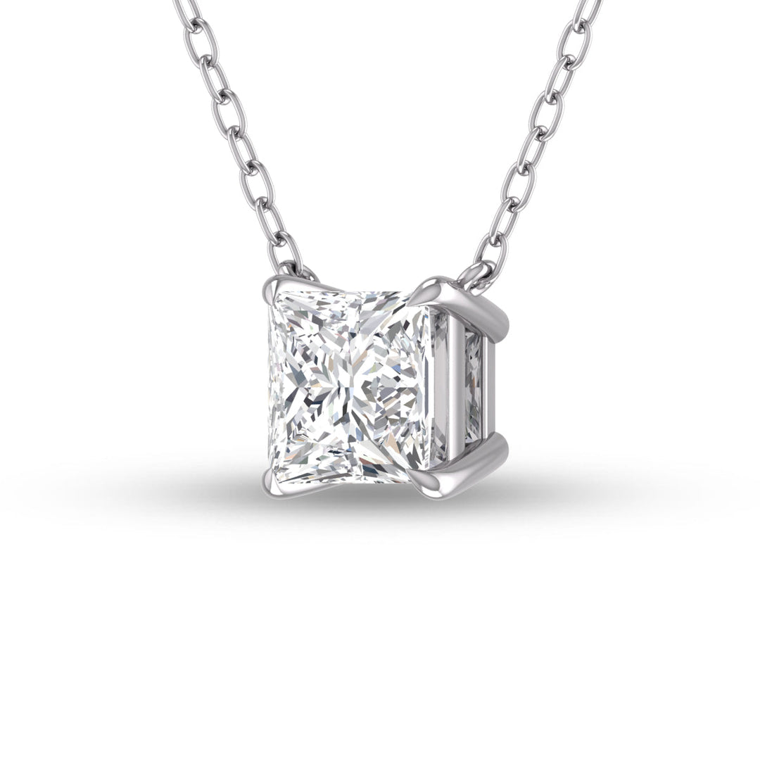 Lab Grown 1 Carat Floating Princess Cut Diamond Solitaire Pendant In 14K White Gold