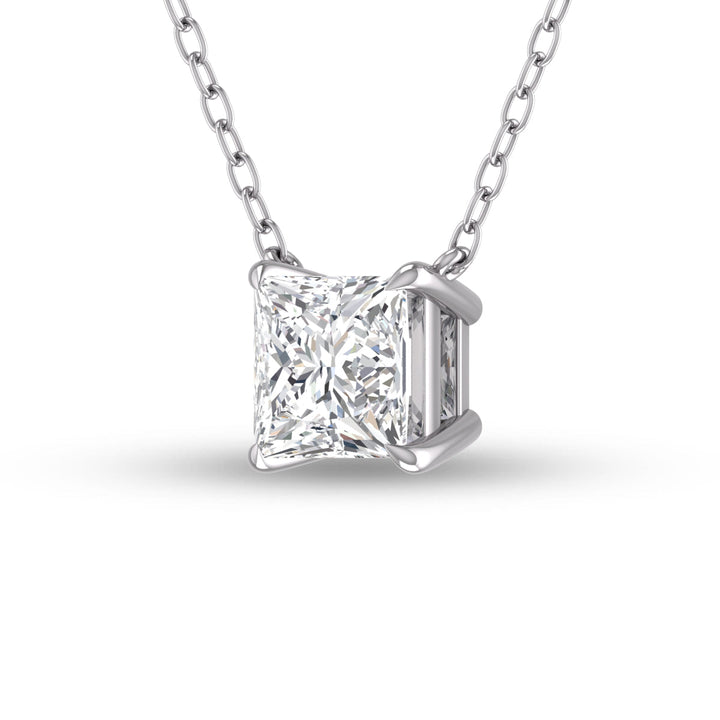 Lab Grown 1 Carat Floating Princess Cut Diamond Solitaire Pendant In 14K White Gold