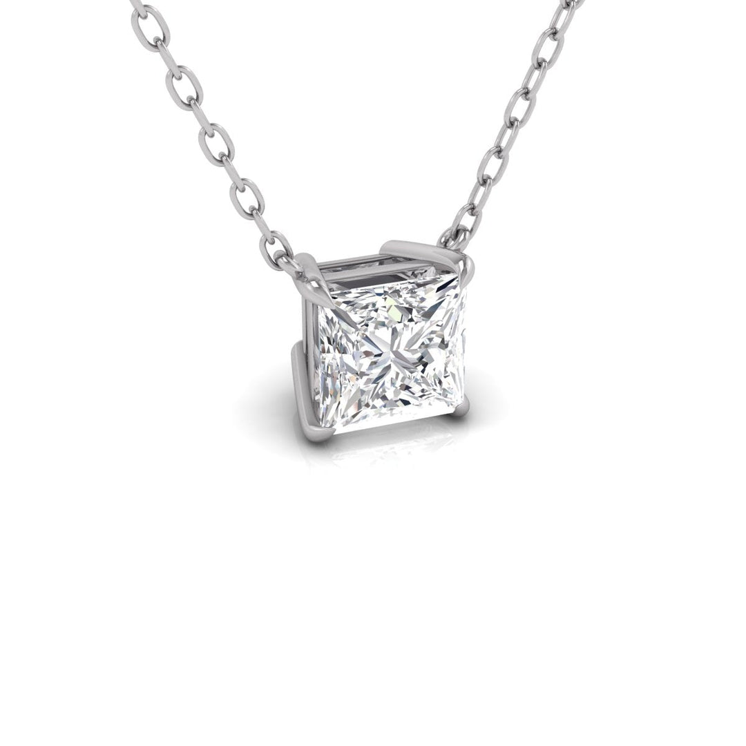 Lab Grown 1 Carat Floating Princess Cut Diamond Solitaire Pendant In 14K White Gold