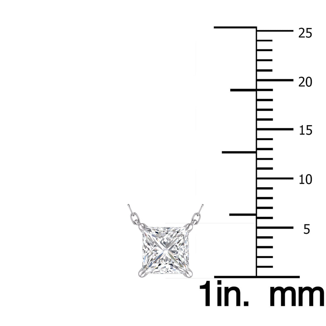 Lab Grown 1 Carat Floating Princess Cut Diamond Solitaire Pendant In 14K White Gold