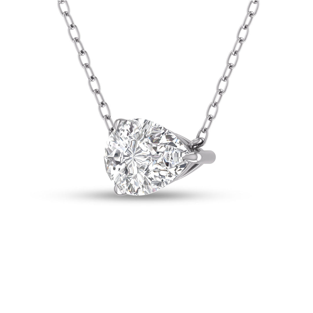 Lab Grown 3/4 Carat Floating Pear Shaped Diamond Solitaire Pendant In 14K White Gold