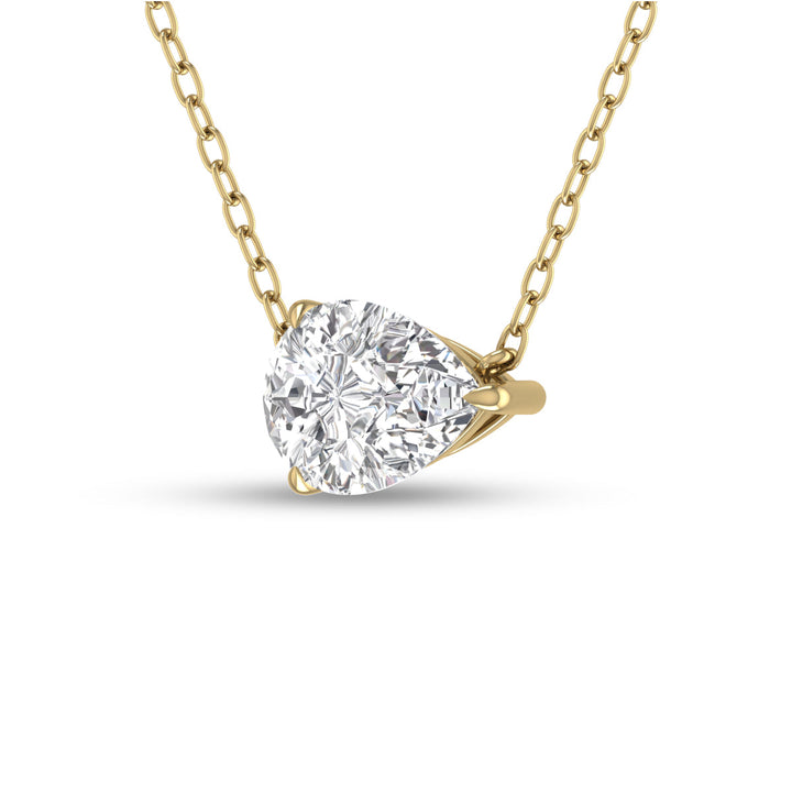 Lab Grown 1 Carat Floating Pear Shaped Diamond Solitaire Pendant In 14K Yellow Gold