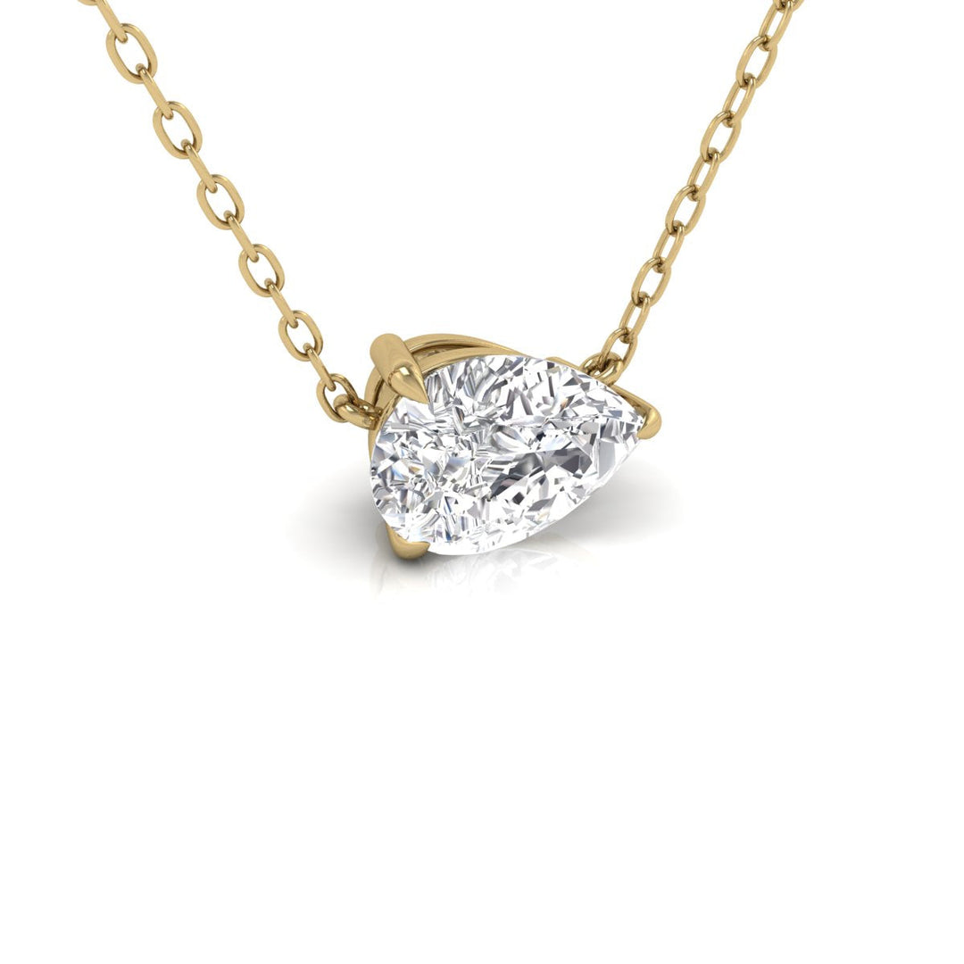 Lab Grown 1 Carat Floating Pear Shaped Diamond Solitaire Pendant In 14K Yellow Gold