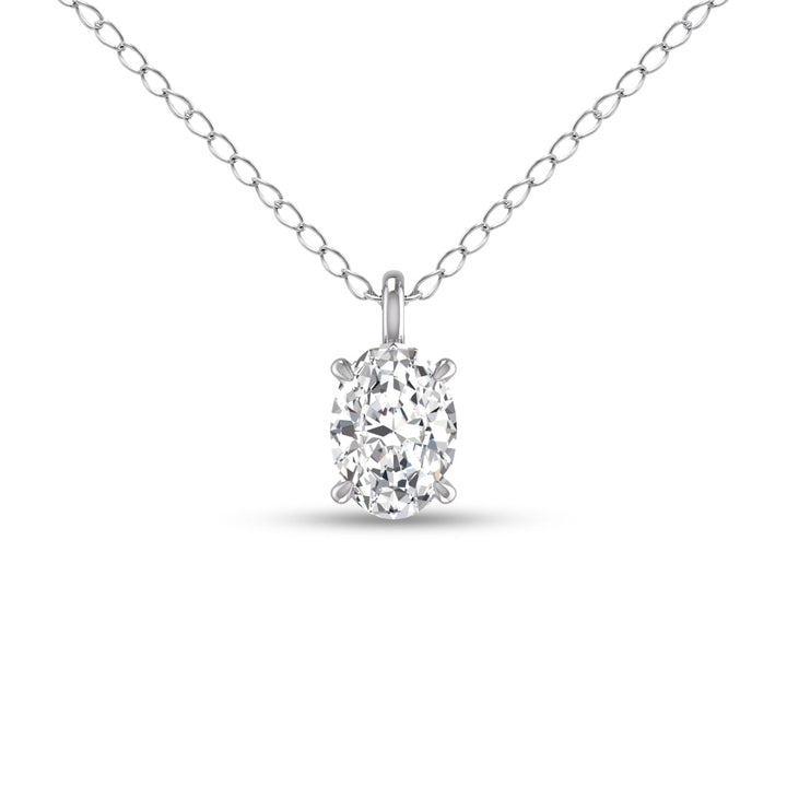 Lab Grown 1 Carat Oval Solitaire Diamond Pendant In 14K White Gold