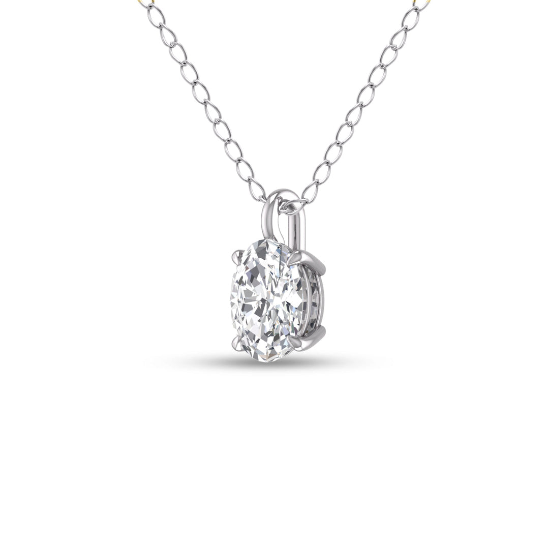 Lab Grown 1 Carat Oval Solitaire Diamond Pendant In 14K White Gold