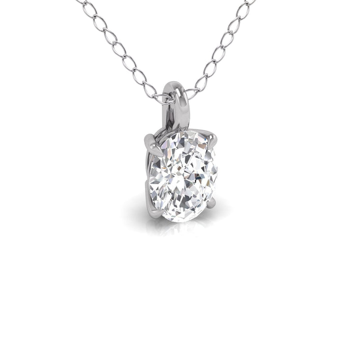 Lab Grown 1 Carat Oval Solitaire Diamond Pendant In 14K White Gold