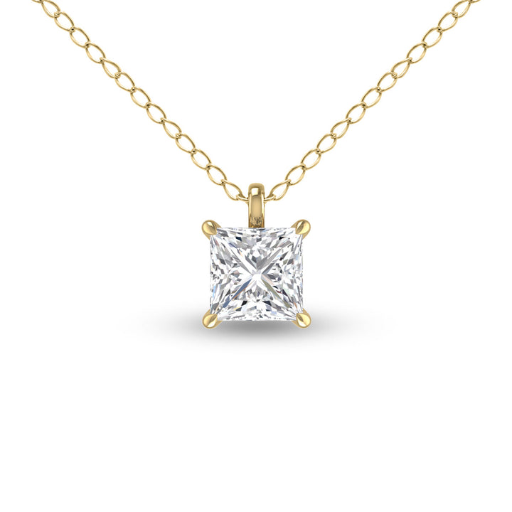 Lab Grown 3/4 Carat Princess Cut Solitaire Diamond Pendant In 14K Yellow Gold