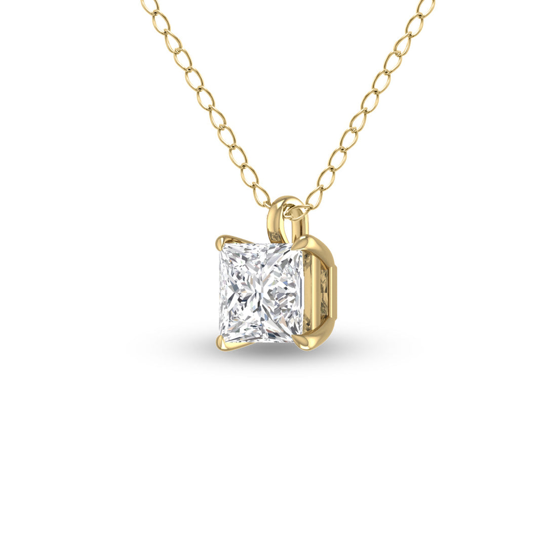 Lab Grown 3/4 Carat Princess Cut Solitaire Diamond Pendant In 14K Yellow Gold