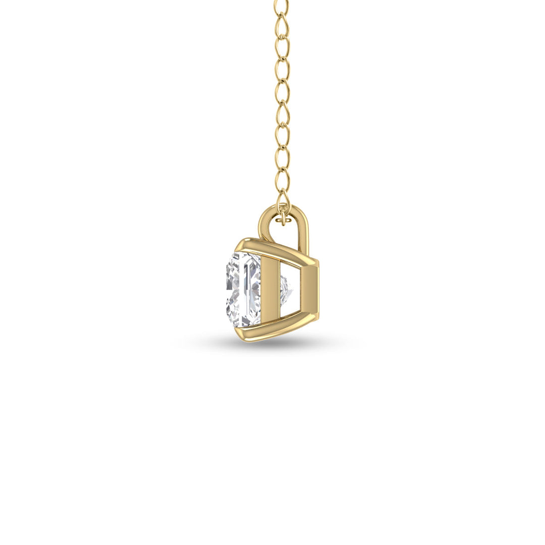 Lab Grown 3/4 Carat Princess Cut Solitaire Diamond Pendant In 14K Yellow Gold