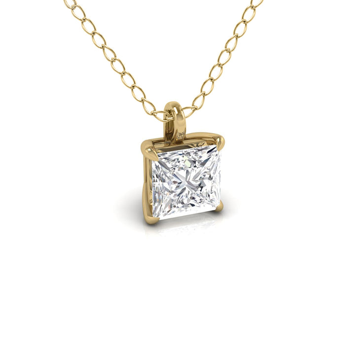 Lab Grown 3/4 Carat Princess Cut Solitaire Diamond Pendant In 14K Yellow Gold