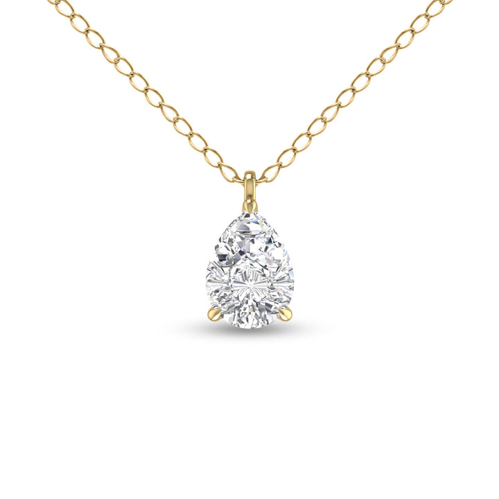 Lab Grown 1/4 Carat Pear Solitaire Diamond Pendant In 14K Yellow Gold