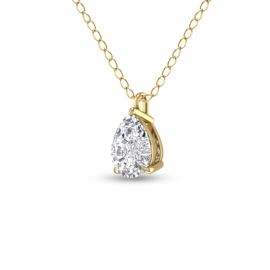 Lab Grown 1/4 Carat Pear Solitaire Diamond Pendant In 14K Yellow Gold