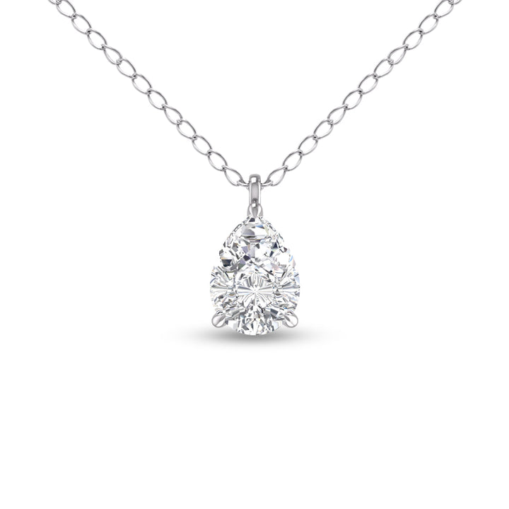 Lab Grown 3/4 Carat Pear Solitaire Diamond Pendant In 14K White Gold