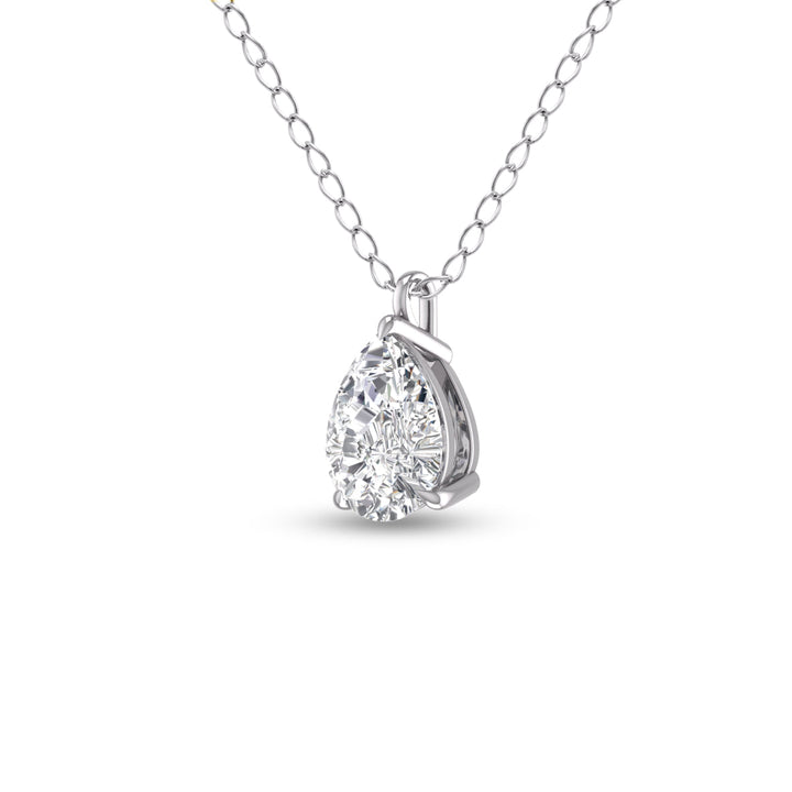 Lab Grown 3/4 Carat Pear Solitaire Diamond Pendant In 14K White Gold