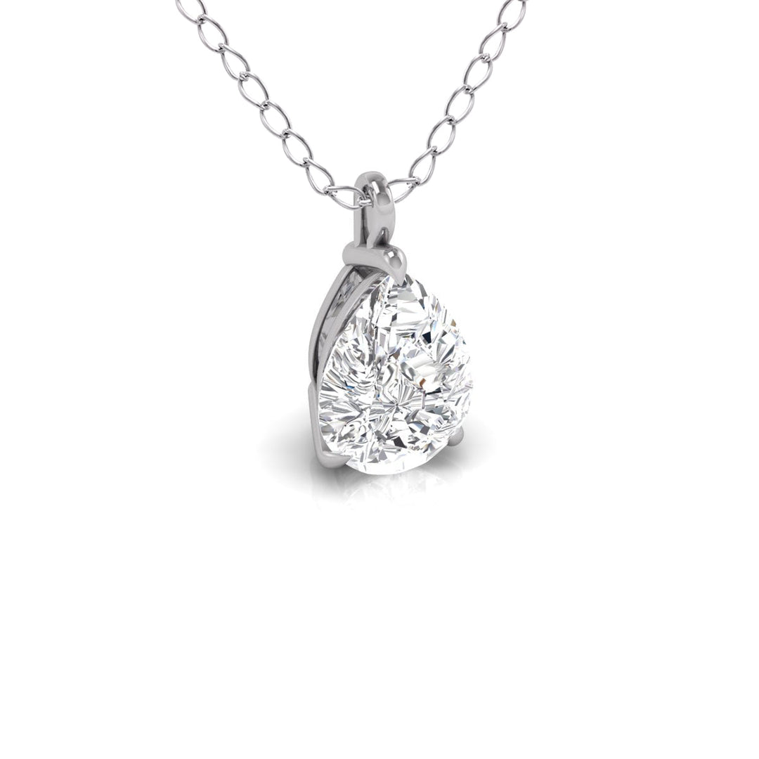 Lab Grown 3/4 Carat Pear Solitaire Diamond Pendant In 14K White Gold