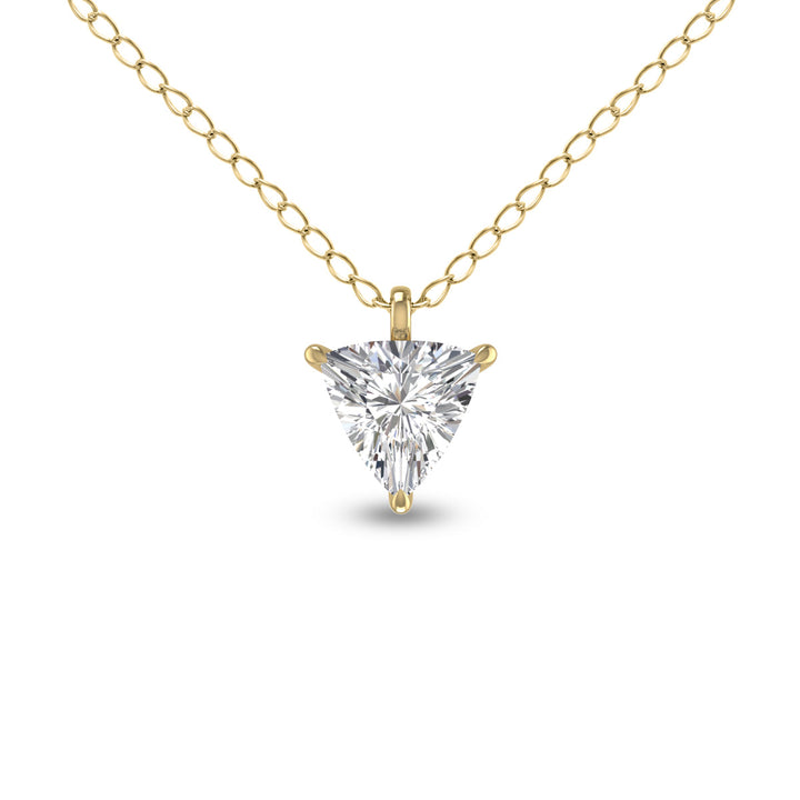 Lab Grown 1 Carat Trillion Shaped Solitaire Diamond Pendant In 14K Yellow Gold