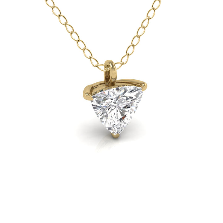 Lab Grown 1 Carat Trillion Shaped Solitaire Diamond Pendant In 14K Yellow Gold