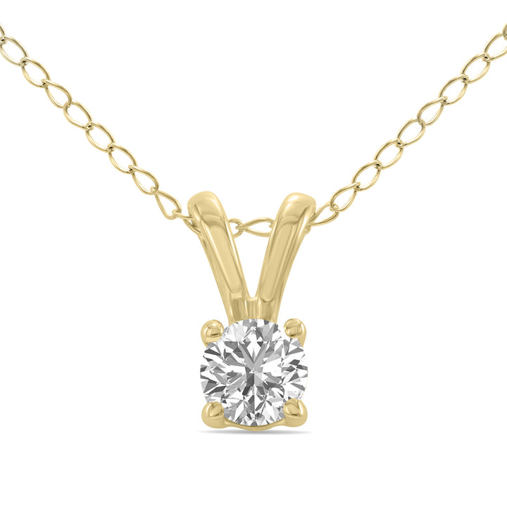 1/4 Carat Lab Grown Diamond Round Solitaire Pendant In 14K Yellow Gold