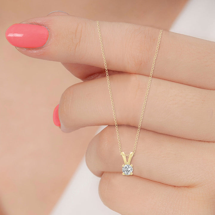 1/4 Carat Lab Grown Diamond Round Solitaire Pendant In 14K Yellow Gold