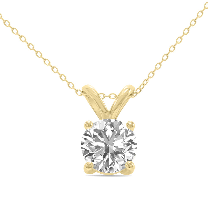 2 Carat Lab Grown Diamond Round Solitaire Pendant In 14K Yellow Gold