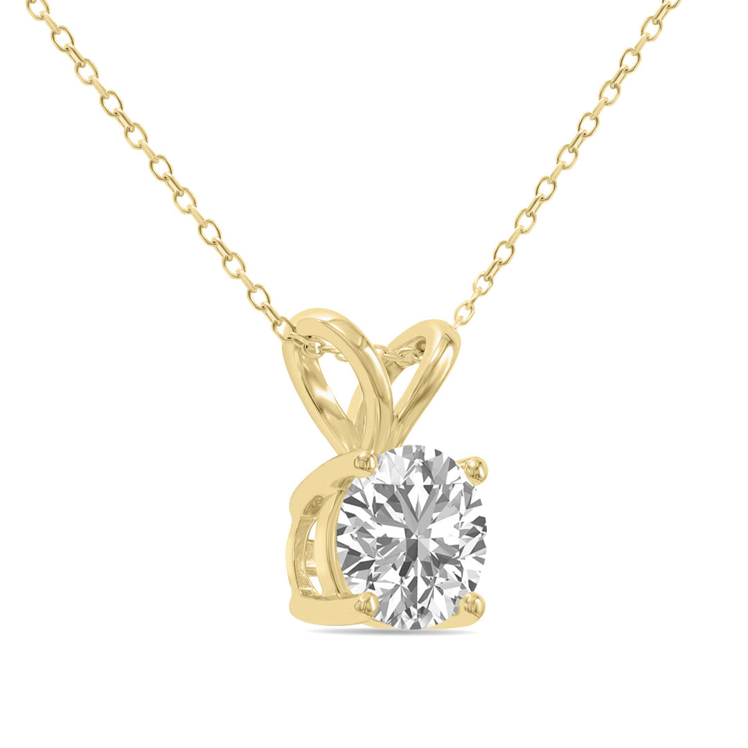 2 Carat Lab Grown Diamond Round Solitaire Pendant In 14K Yellow Gold