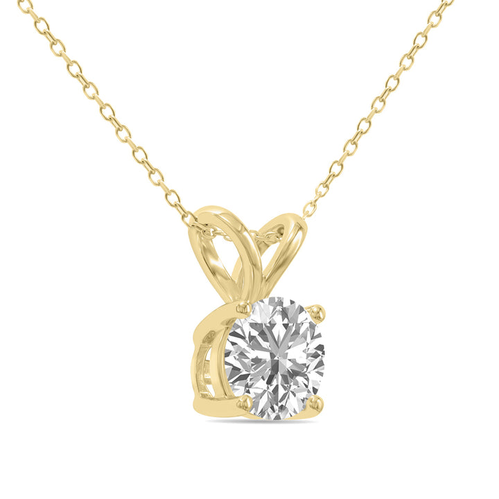 2 Carat Lab Grown Diamond Round Solitaire Pendant In 14K Yellow Gold