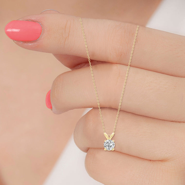 2 Carat Lab Grown Diamond Round Solitaire Pendant In 14K Yellow Gold