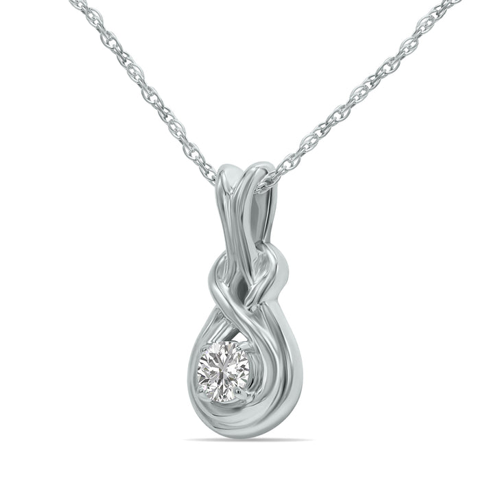 1/10 Carat Tw Lab Grown Round Diamond Love Knot Solitaire Pendant In .925 Sterling Silver (F-G Color, Vs1-Vs2 Clarity)