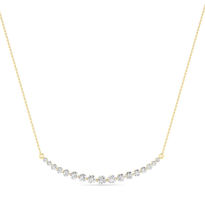 1 Carat Tw Diamond Smiley Bar Necklace In 14K Yellow Gold