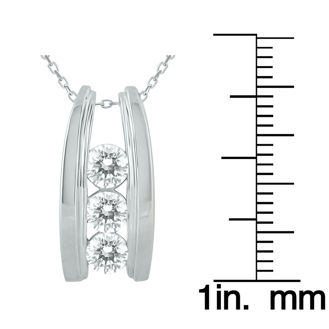 1 Carat Tw Bar Set Three Stone Diamond Pendant In 14K White Gold