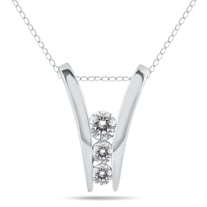 1/2 Carat Tw Diamond Three Stone Pendant In 10K White Gold