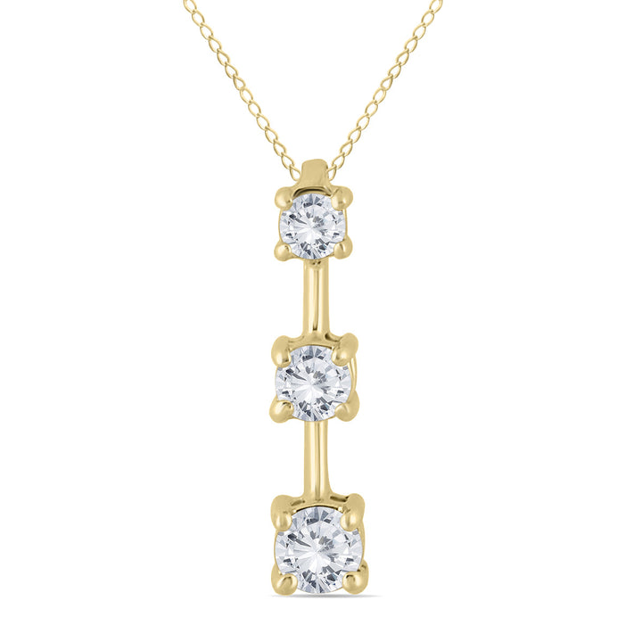 Ags Certified 1/2 Carat Tw Three Stone Diamond Pendant In 10K Yellow Gold