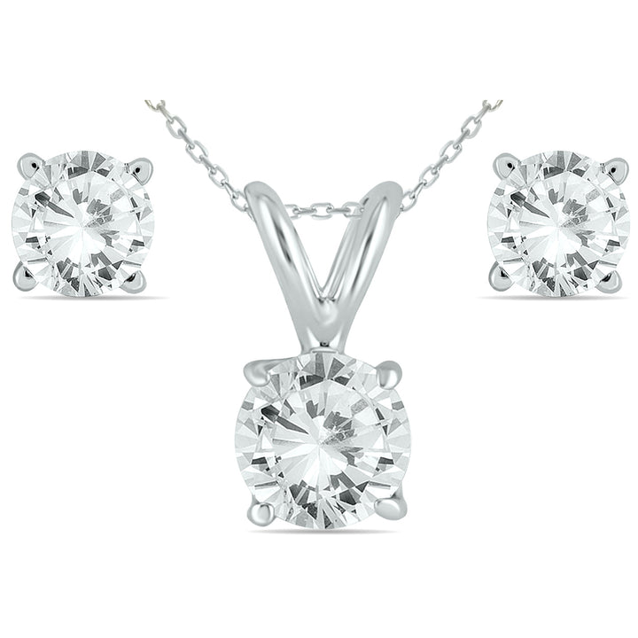 14K White Gold 1 Carat Tw Diamond Pendant And Earring Matching Set