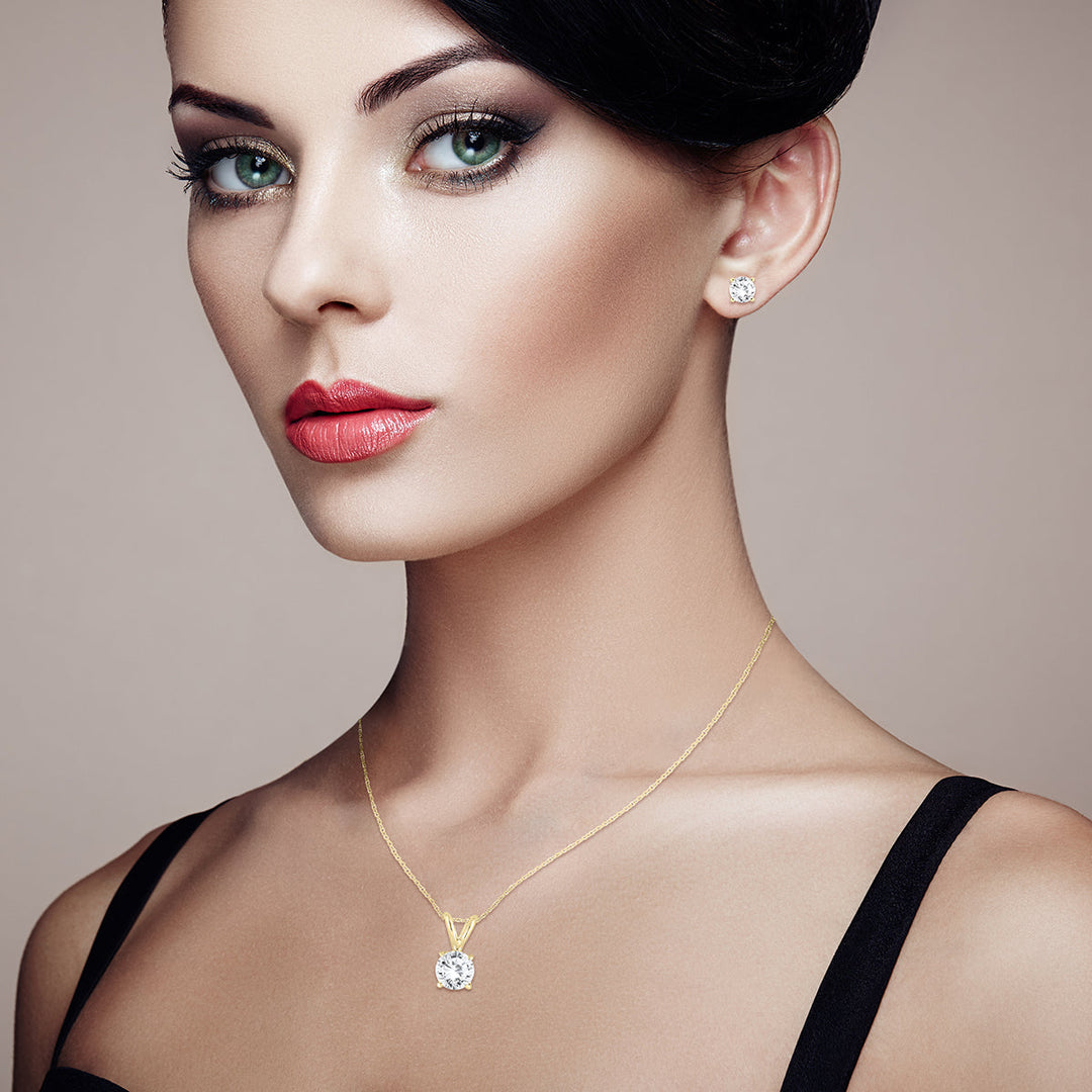 5/8 Carat Tw Diamond Pendant And Earring Set In 14K Yellow Gold