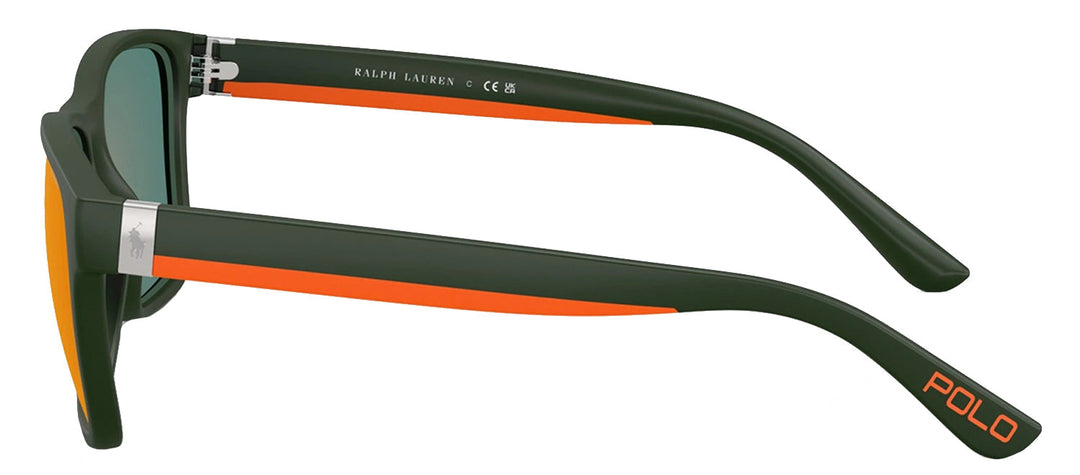 Polo Ralph Lauren PH 4229U 55966Q Square Plastic Green Sunglasses with Orange Mirror Lens