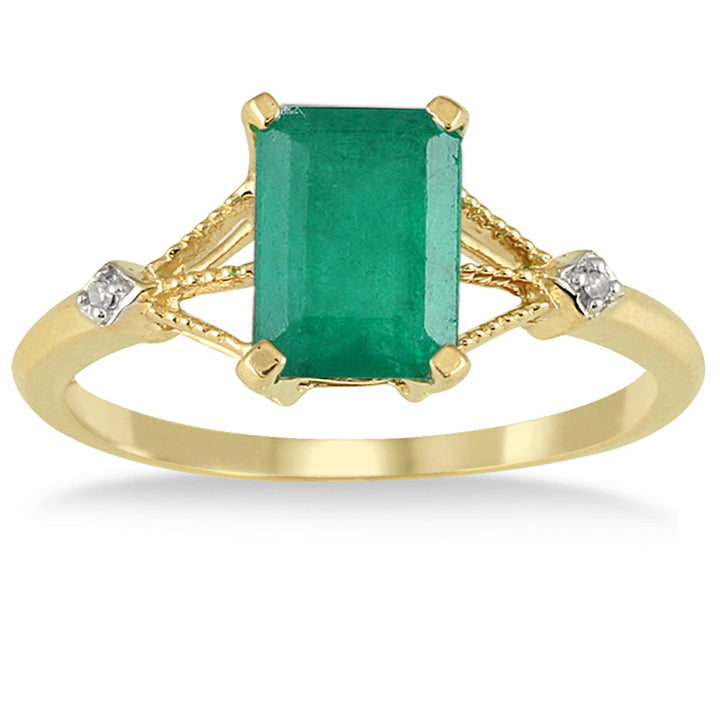 1.60 Carat Emerald And Diamond Ring In 10K Yellow Gold