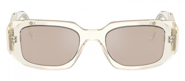 Prada PR 17WSF 19X30N Rectangle Plastic Beige Sunglasses with Brown Mirror Lens